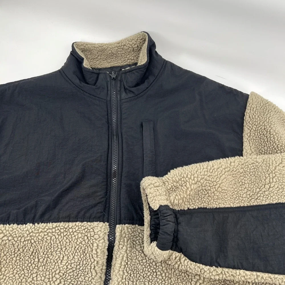 GAP Reversible Sherpa Fleece Jacket Men's L Tan Black Nylon Full Zip Outdoor Y2K